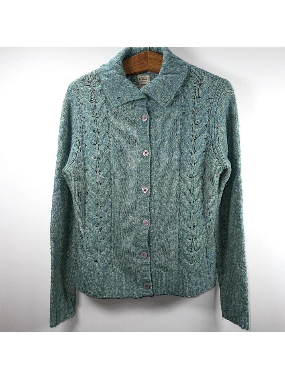 L.L. Bean Wool Blend Cable Knit Cardigan - Medium - Picture 3 of 7